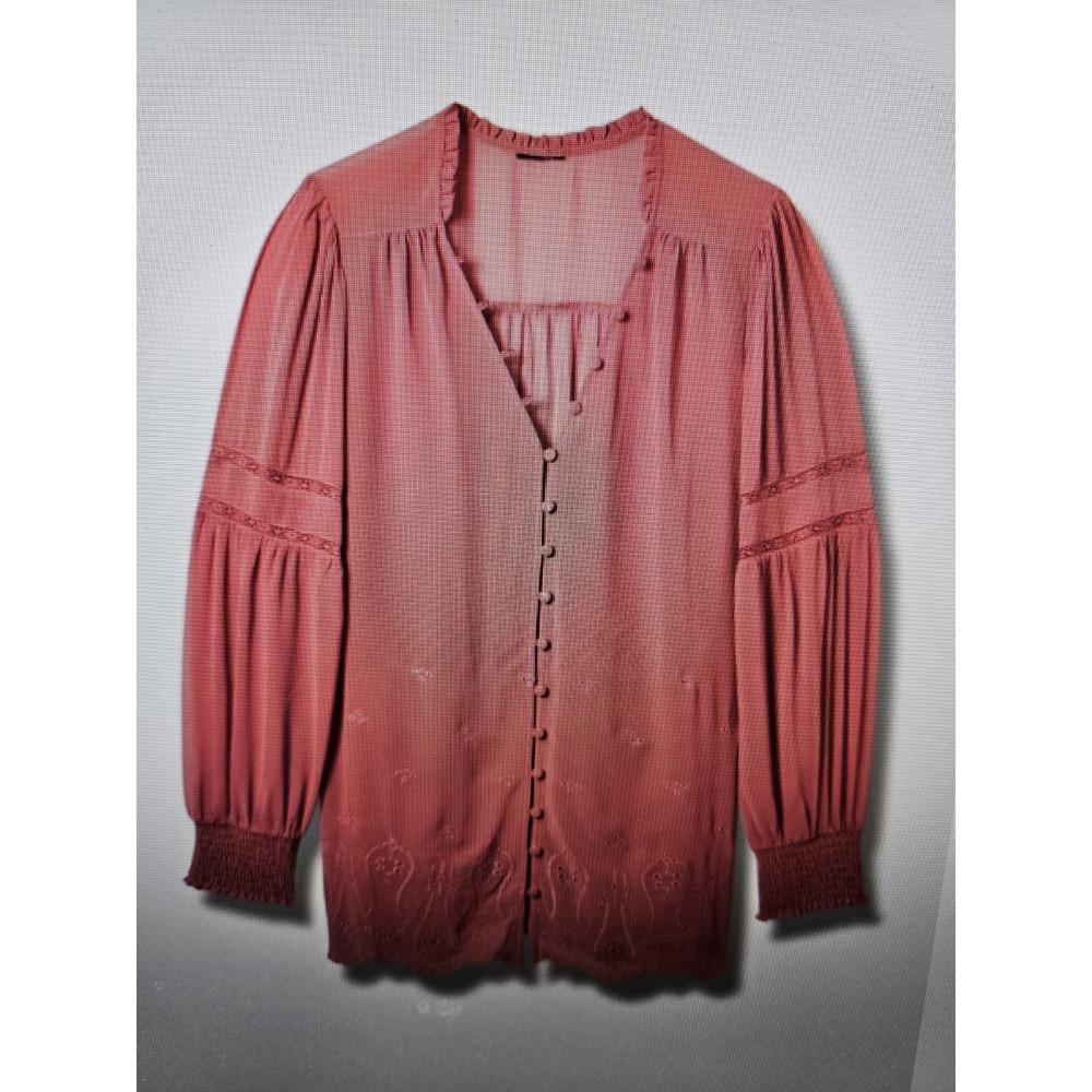 Torrid Chiffon Eyelet Embroidered Long Sleeve Lace Mauve Button Down Blouse, 2X